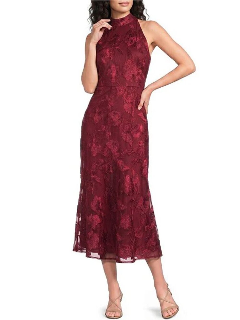 Sam Edelman Halter Embroidered Sleeveless Midi Dress